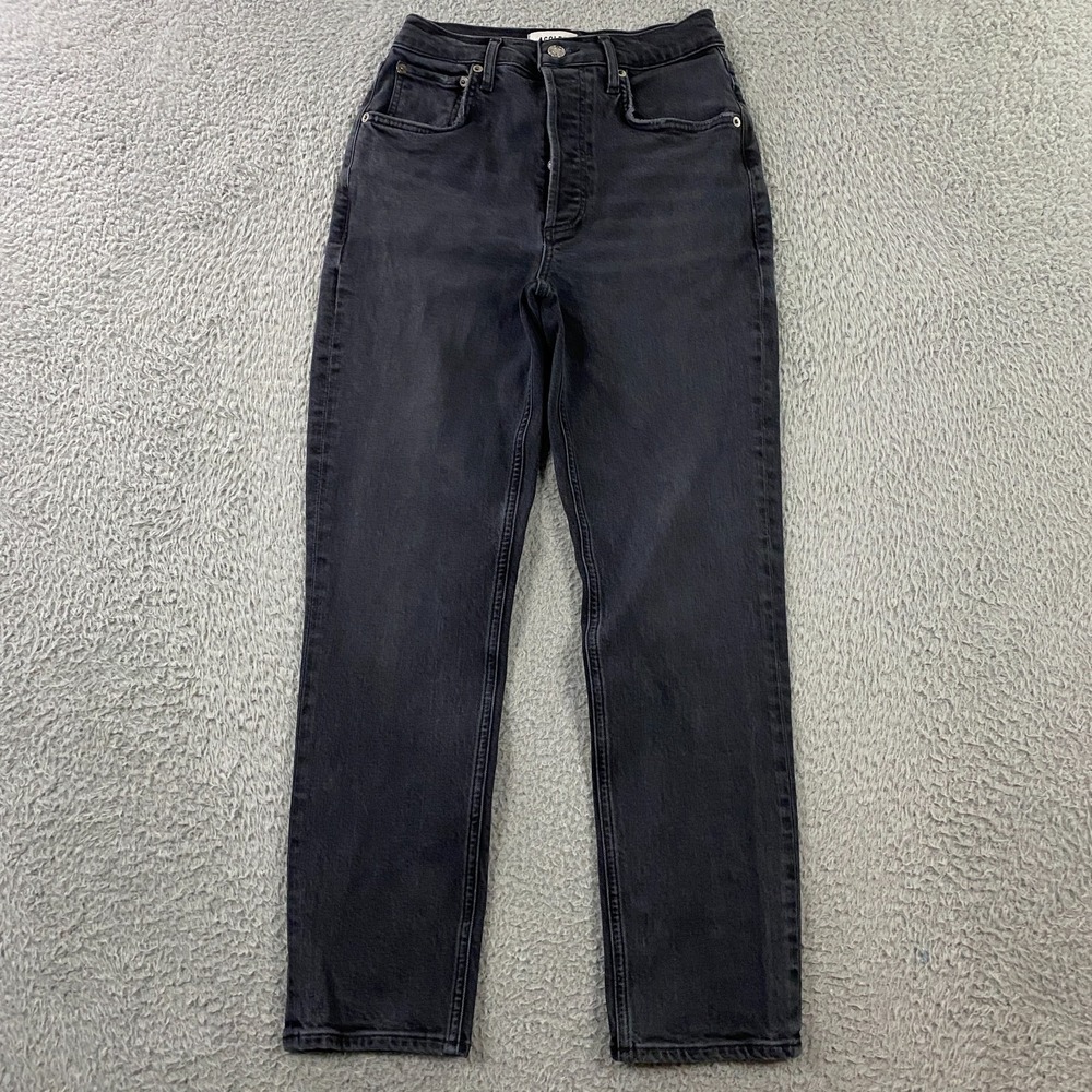 Agolde Riley Crop Jeans 25x30 High Rise Stretch Black Denim